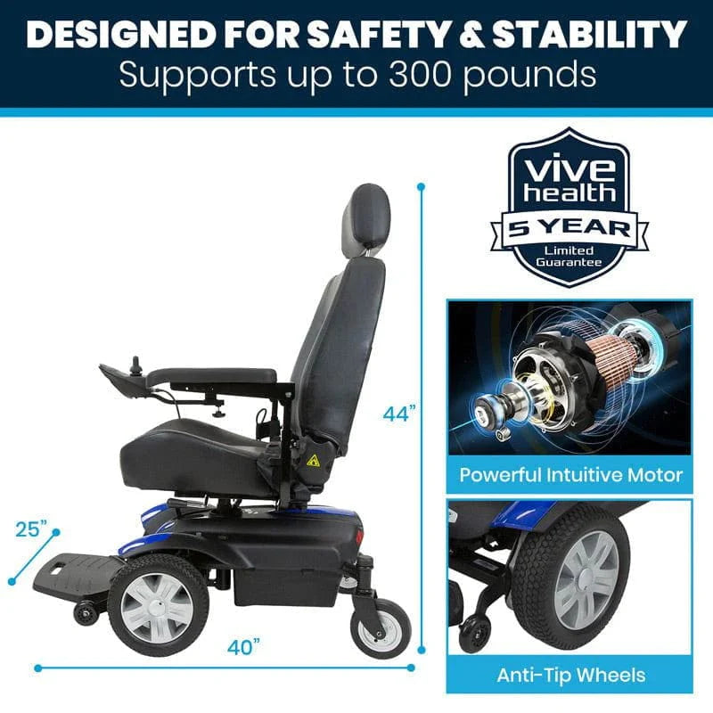 Vive Health Electric Mobility Wheelchair Model V MOB1054BLU Wheelchairs Vive Health   