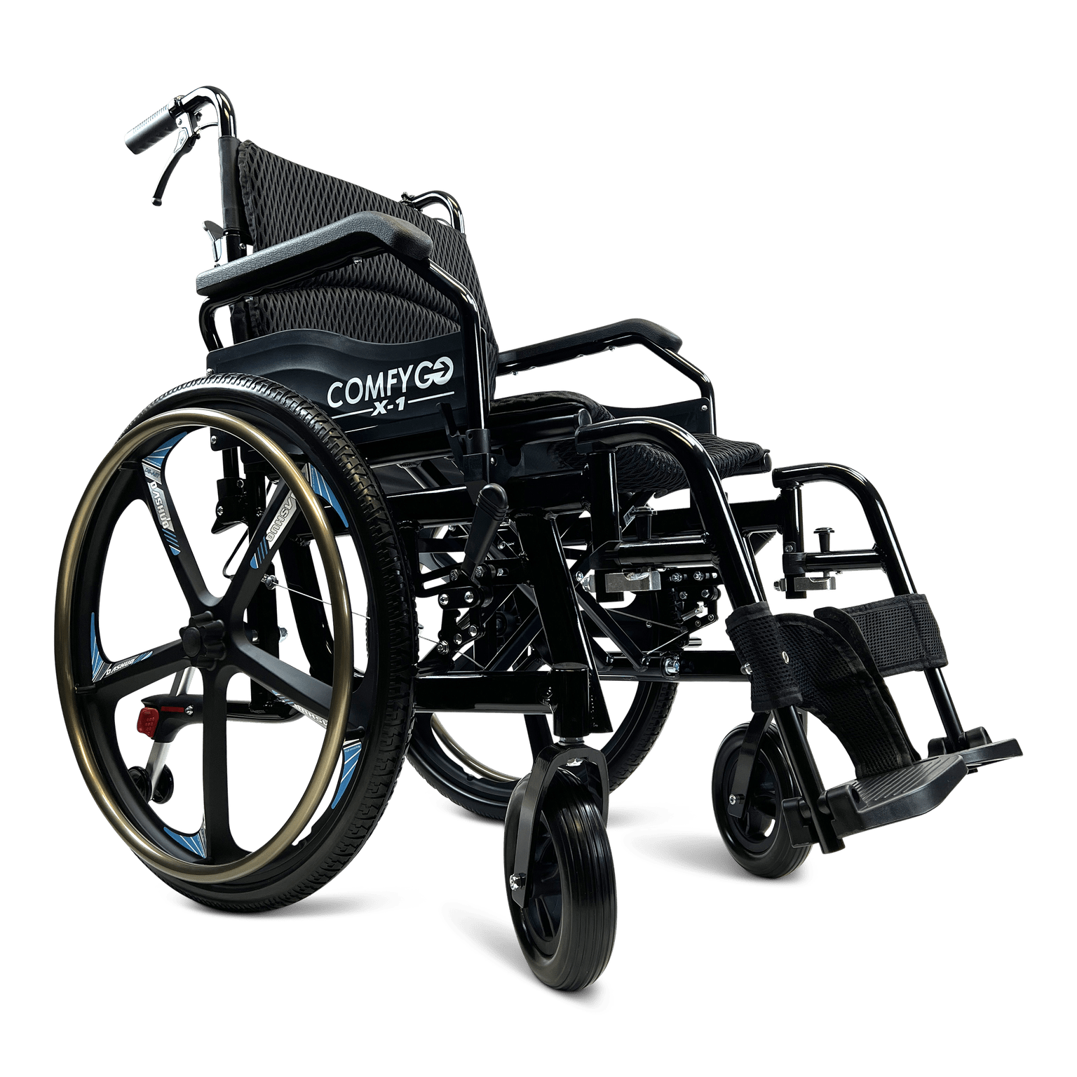 ComfyGo X-1 Manual Folding Lightweight Travel Wheelchair Wheelchairs ComfyGo Black Special Edition 