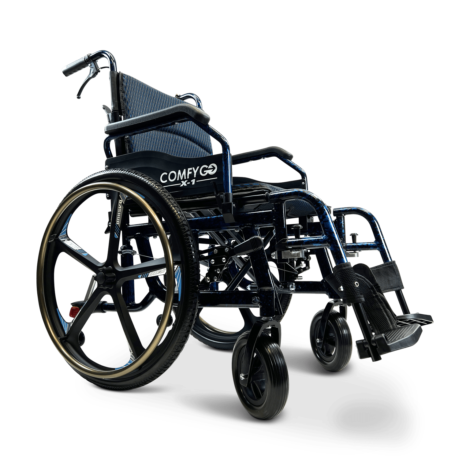 ComfyGo X-1 Manual Folding Lightweight Travel Wheelchair Wheelchairs ComfyGo Blue Special Edition 