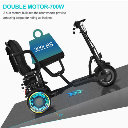 MotoTec Folding Mobility Electric Trike 48v 700w Dual Motor Lithium