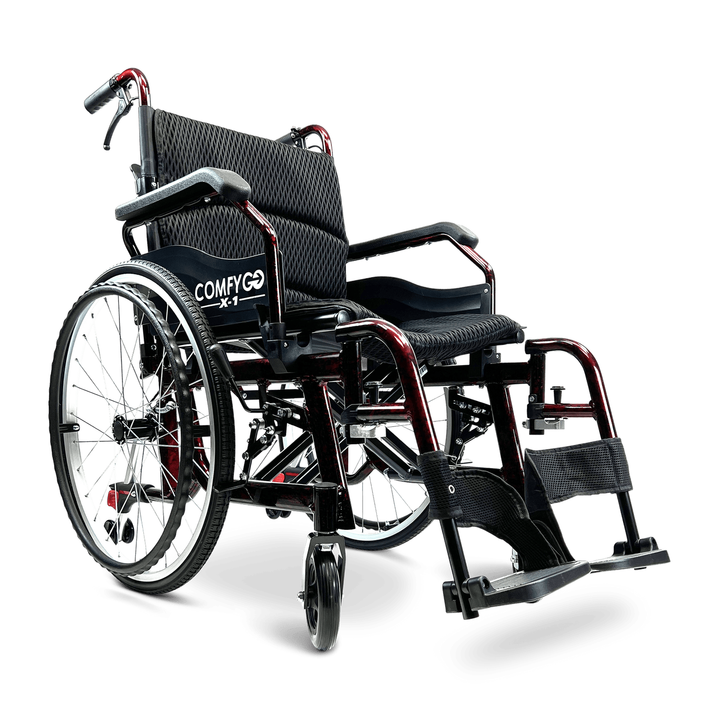 ComfyGo X-1 Manual Folding Lightweight Travel Wheelchair Wheelchairs ComfyGo Red Standard 