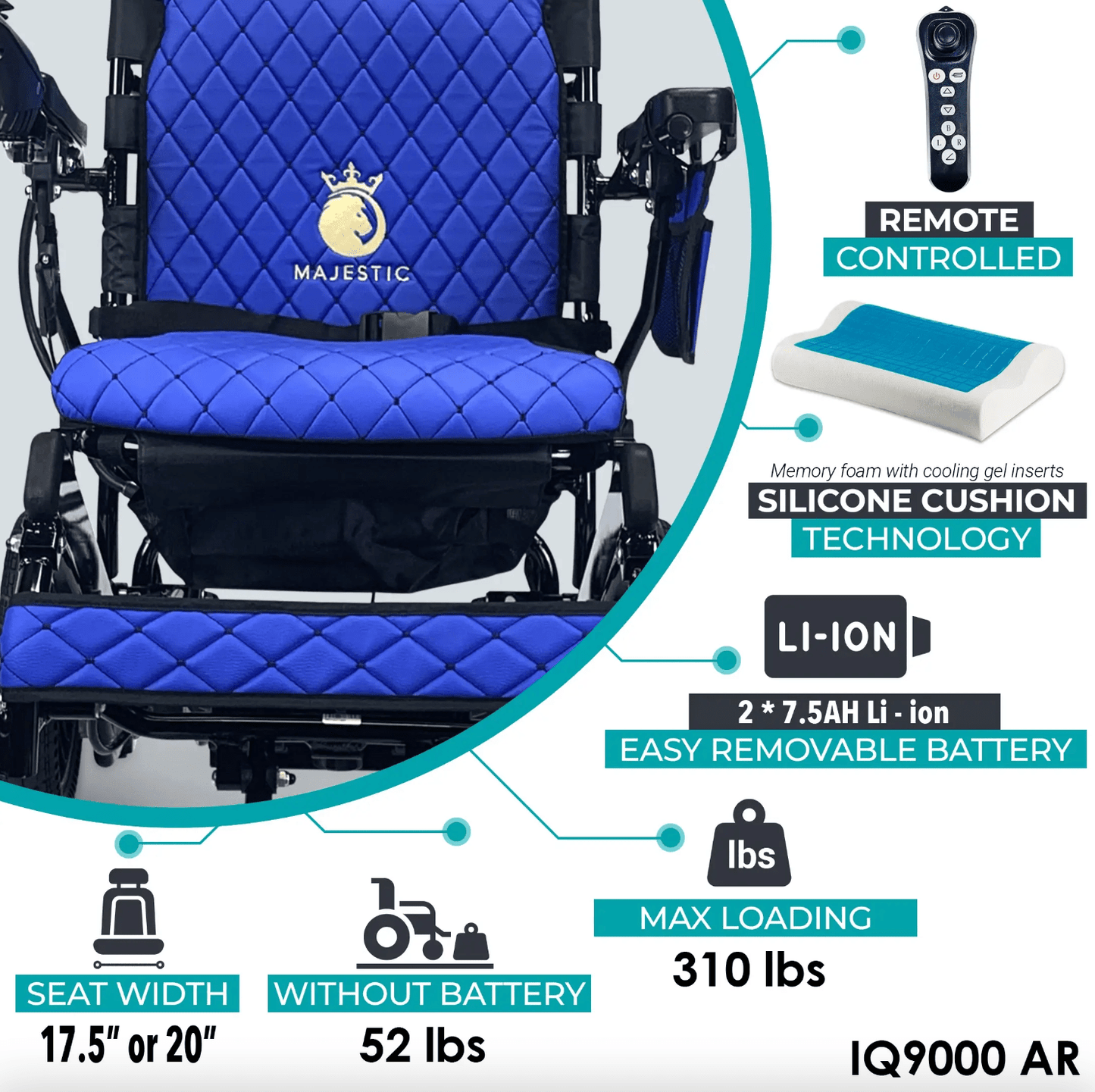 ComfyGo Majestic IQ-9000 Long Range Folding Electric Wheelchair With Optional Auto-Recline Wheelchairs ComfyGo   